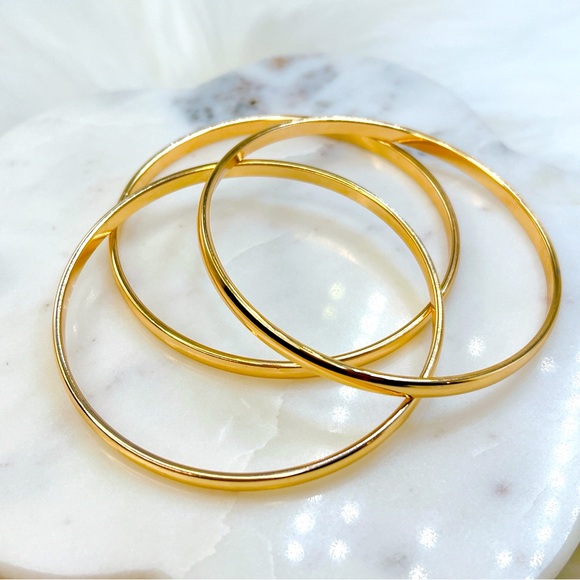 Yellow gold plated 3 bangle bracelet set 🌟 M fit - Picture 3 of 8